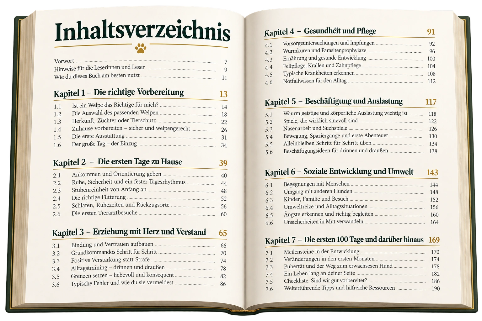 Welpen verstehen – Die ersten 100 Tage – Inhaltsverzeichnis-Vorschau